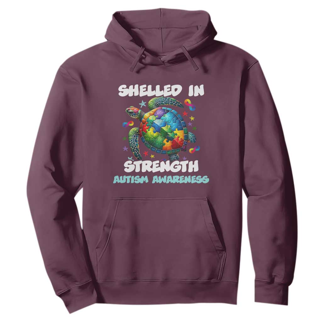 Turtle Autism Acceptance Hoodie Shelled In Strength TS02 Maroon Printyourwear