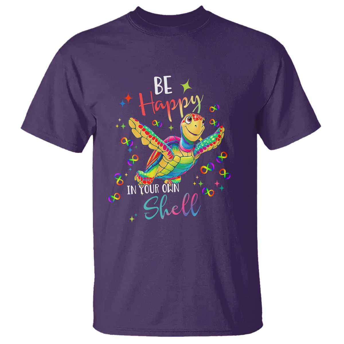 Turtle Autism Acceptance T Shirt Be Happy In Your Own Shell Spectrum Rainbow Infinity TS02 Purple Printyourwear