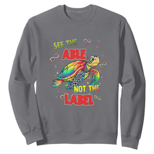 Turtle Autism Acceptance Sweatshirt See The Able Not The Label TS02 Charcoal Printyourwear