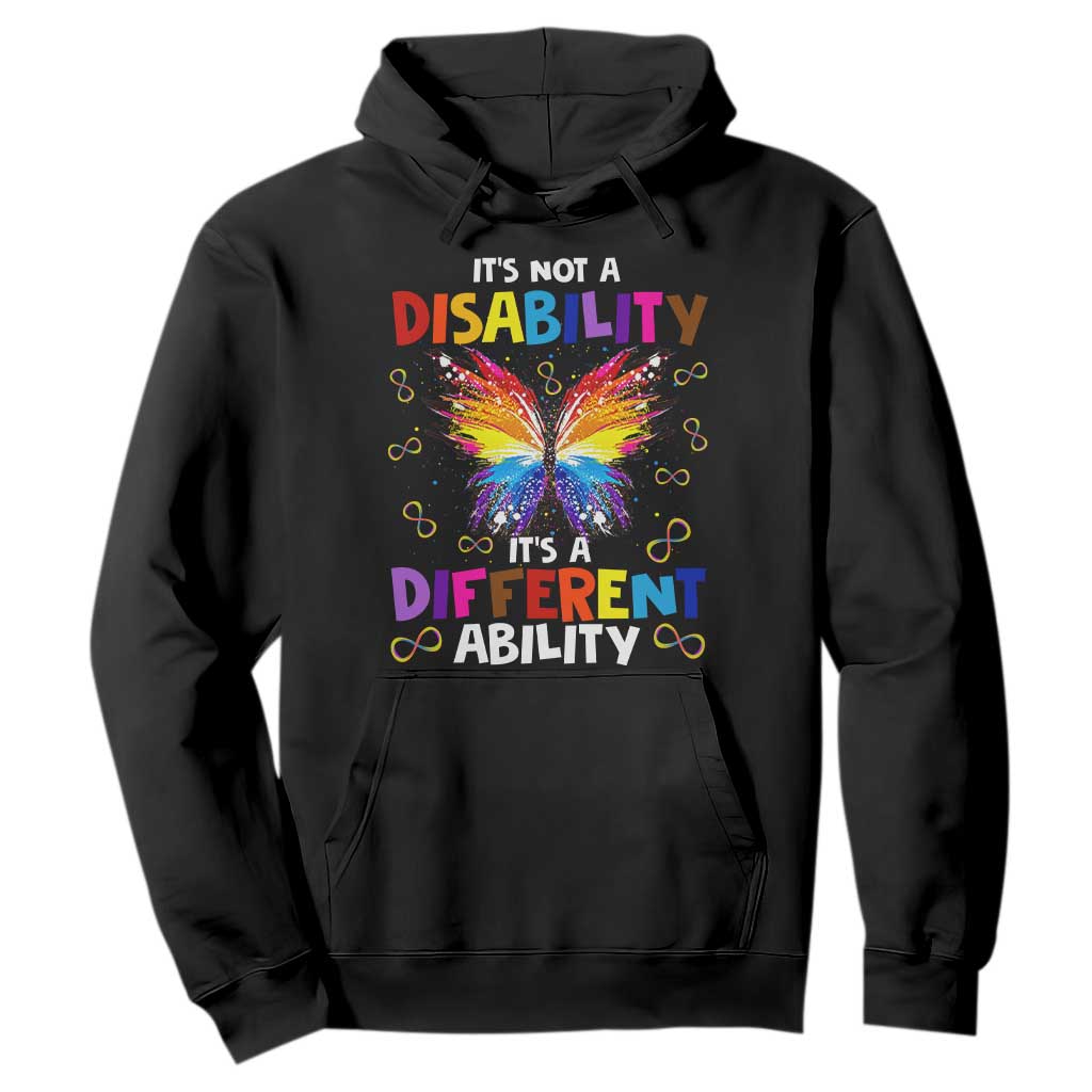 Butterfly Autism Hoodie It's Not A Disability It's A Different Ability Spectrum Rainbow Infinity TS02 Black Printyourwear