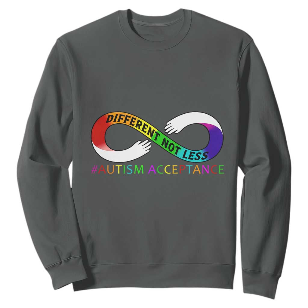 Autism Acceptance Sweatshirt Different Not Less Spectrum Rainbow Infinity TS02 Dark Heather Printyourwear