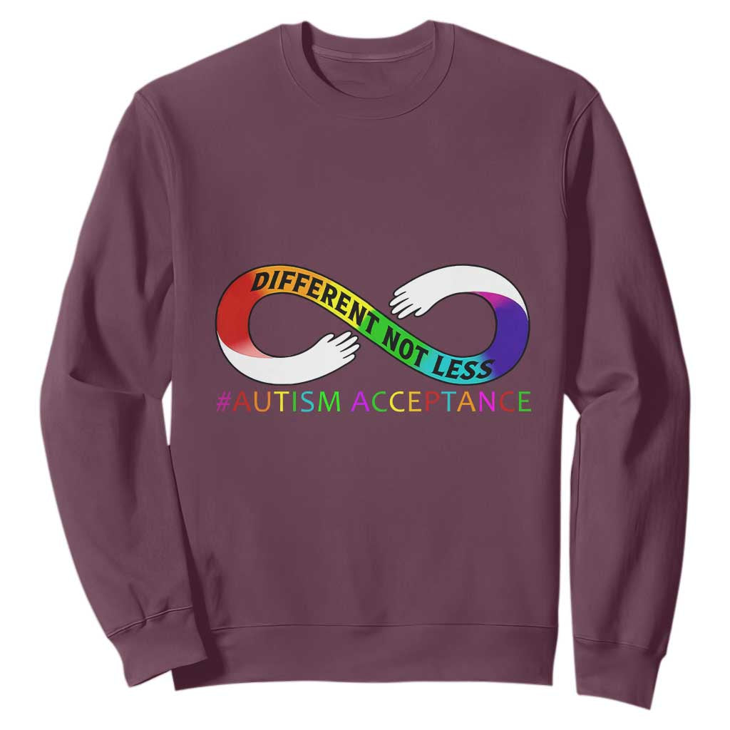 Autism Acceptance Sweatshirt Different Not Less Spectrum Rainbow Infinity TS02 Maroon Printyourwear
