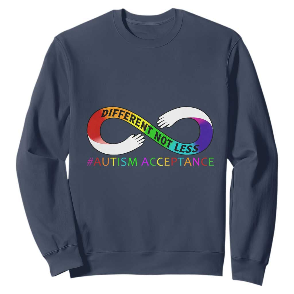 Autism Acceptance Sweatshirt Different Not Less Spectrum Rainbow Infinity TS02 Navy Printyourwear