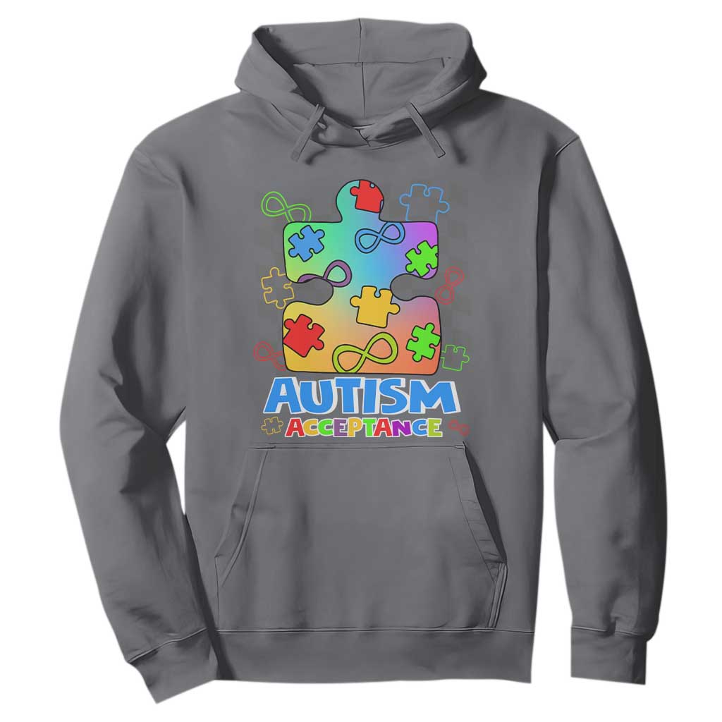 Autism Acceptance Hoodie Retro Groovy Puzzle Piece Spectrum Rainbow Infinity Symbol TS02 Charcoal Printyourwear
