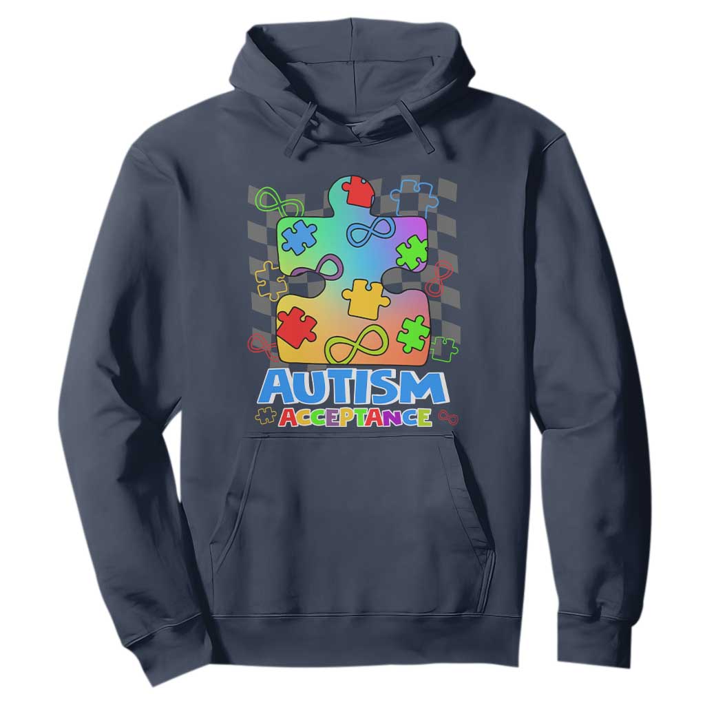 Autism Acceptance Hoodie Retro Groovy Puzzle Piece Spectrum Rainbow Infinity Symbol TS02 Navy Printyourwear