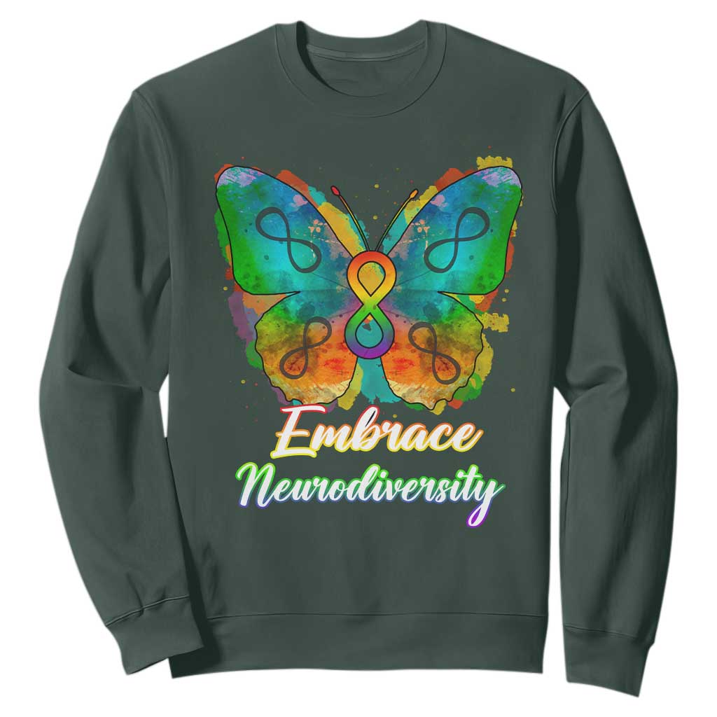Autism Acceptance Sweatshirt Embrace Neurodiversity Rainbow Spectrum TS02 Dark Forest Green Printyourwear