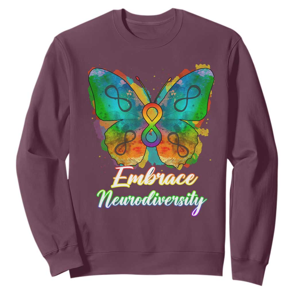 Autism Acceptance Sweatshirt Embrace Neurodiversity Rainbow Spectrum TS02 Maroon Printyourwear