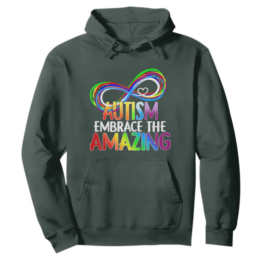 Autism Acceptance Hoodie Embrace The Amazing Spectrum Rainbow Infinity Symbol TS02 Dark Forest Green Printyourwear