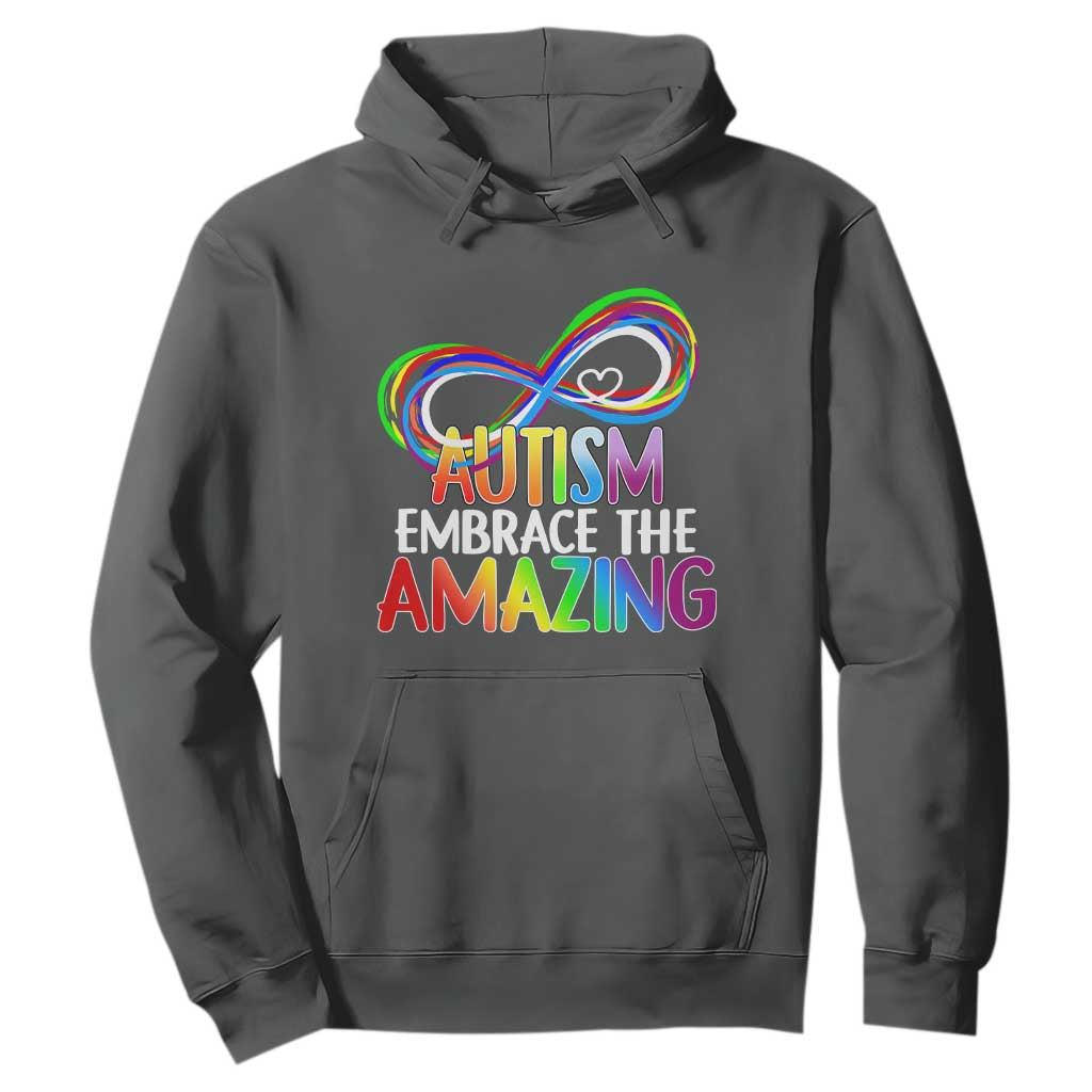 Autism Acceptance Hoodie Embrace The Amazing Spectrum Rainbow Infinity Symbol TS02 Dark Heather Printyourwear