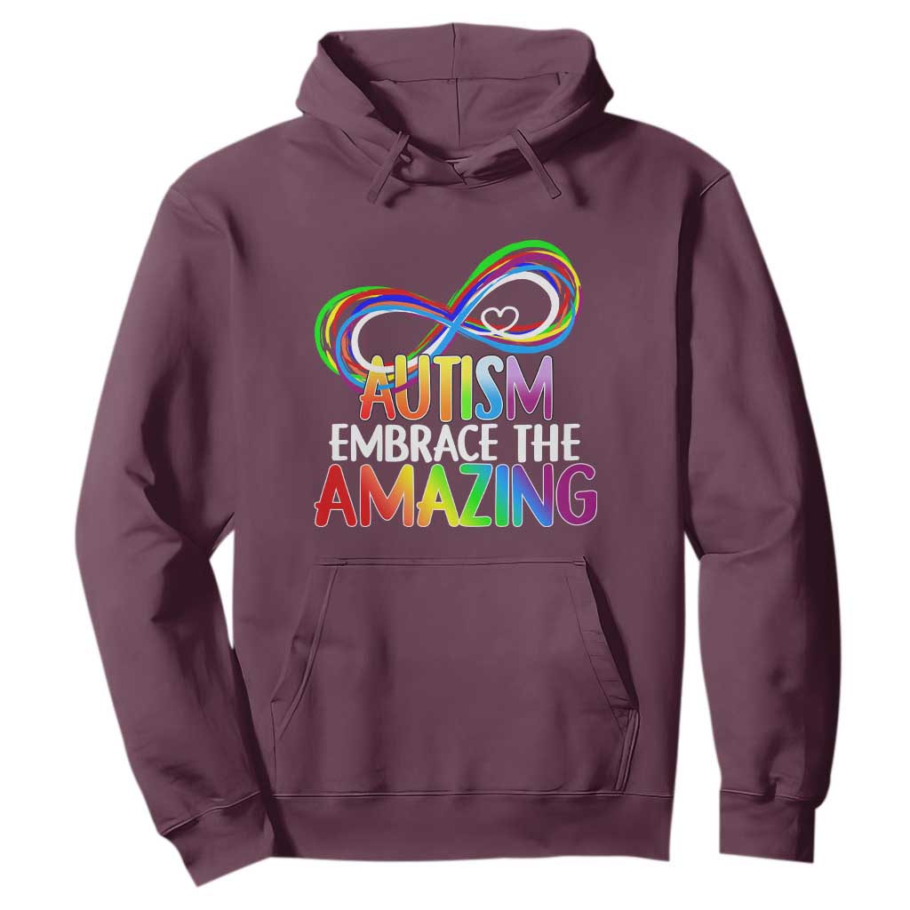 Autism Acceptance Hoodie Embrace The Amazing Spectrum Rainbow Infinity Symbol TS02 Maroon Printyourwear
