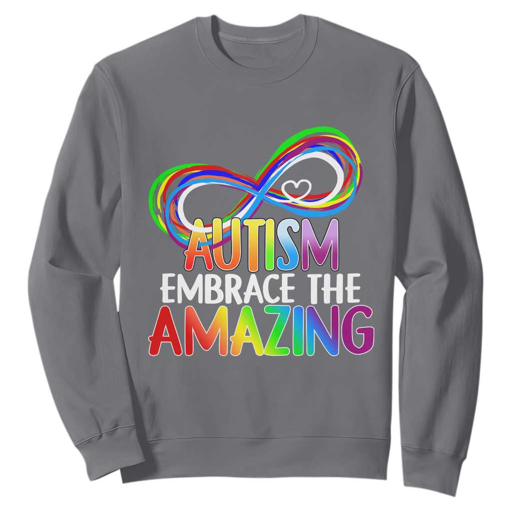 Autism Acceptance Sweatshirt Embrace The Amazing Spectrum Rainbow Infinity Symbol TS02 Charcoal Printyourwear