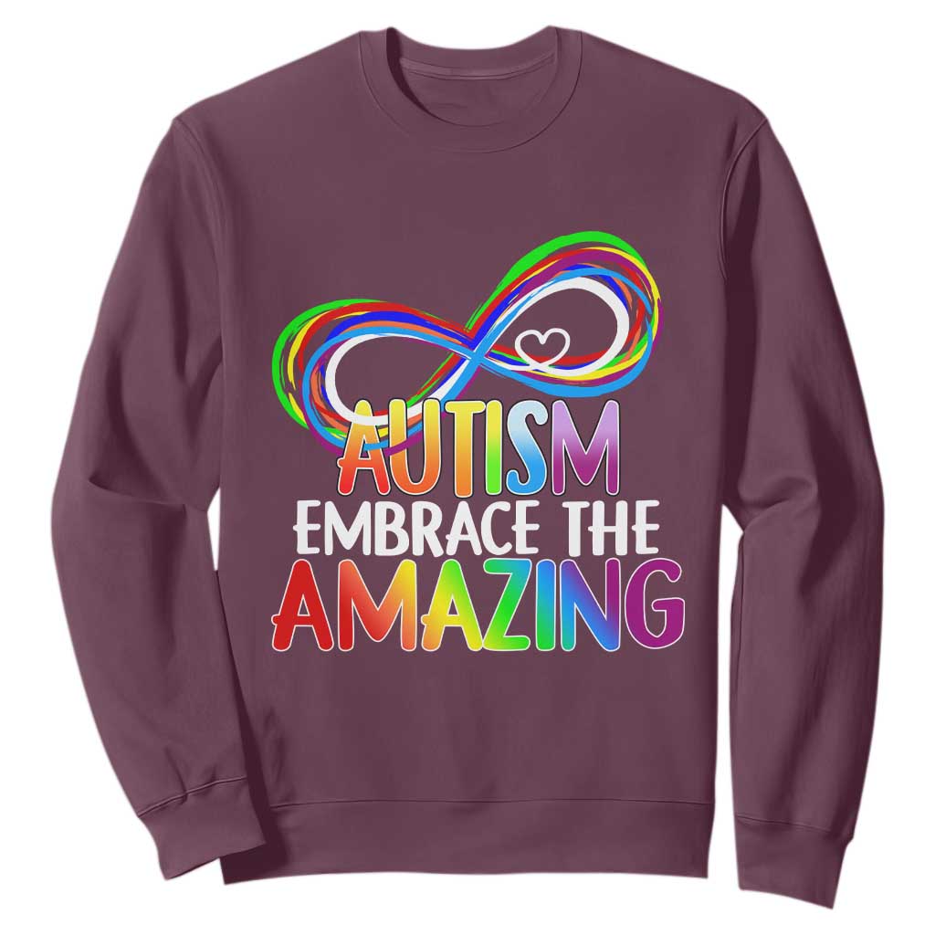 Autism Acceptance Sweatshirt Embrace The Amazing Spectrum Rainbow Infinity Symbol TS02 Maroon Printyourwear