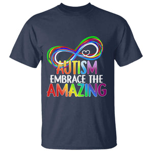 Autism Acceptance T Shirt Embrace The Amazing Spectrum Rainbow Infinity Symbol TS02 Navy Printyourwear