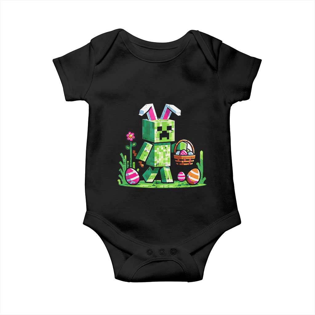 Pixel Easter Bunny Gamer Parody Graphic Baby Onesie Funny Block Style Rabbit with Eggs Basket Gaming Humor Gift TS02 Black Print Your Wear
