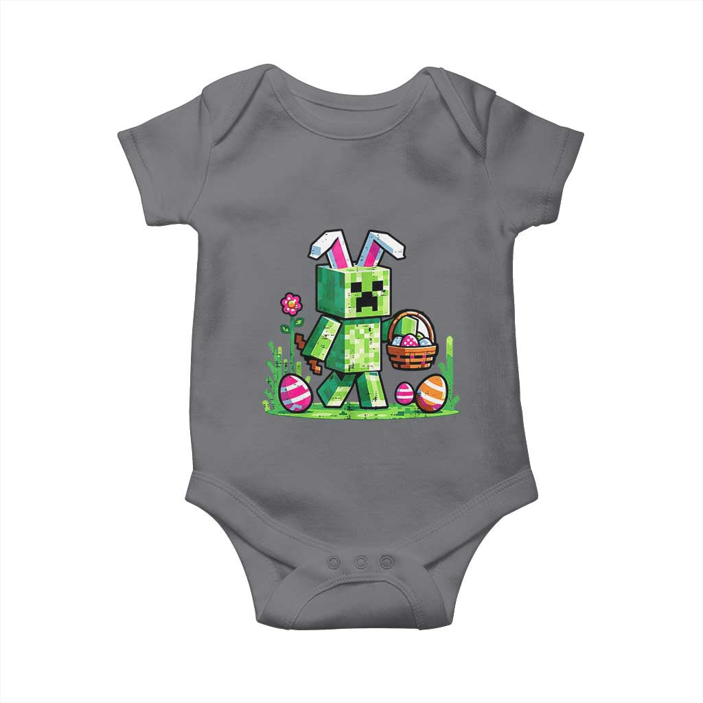 Pixel Easter Bunny Gamer Parody Graphic Baby Onesie Funny Block Style Rabbit with Eggs Basket Gaming Humor Gift TS02 Charcoal Print Your Wear