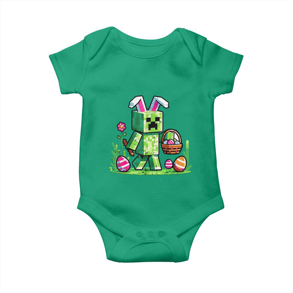 Pixel Easter Bunny Gamer Parody Graphic Baby Onesie Funny Block Style Rabbit with Eggs Basket Gaming Humor Gift TS02 Irish Green Print Your Wear