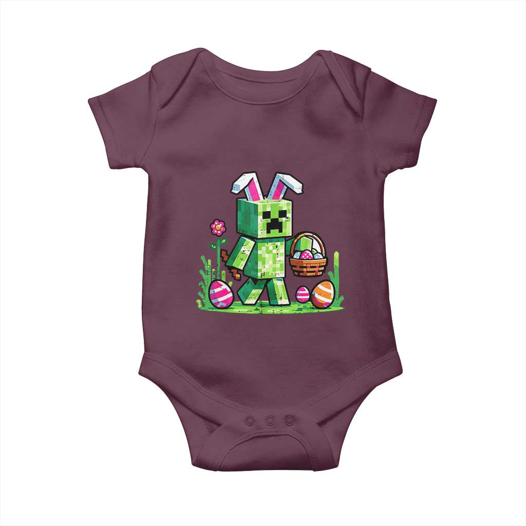 Pixel Easter Bunny Gamer Parody Graphic Baby Onesie Funny Block Style Rabbit with Eggs Basket Gaming Humor Gift TS02 Maroon Print Your Wear
