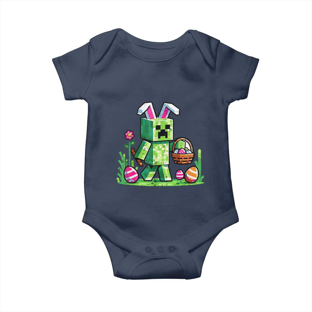 Pixel Easter Bunny Gamer Parody Graphic Baby Onesie Funny Block Style Rabbit with Eggs Basket Gaming Humor Gift TS02 Navy Print Your Wear