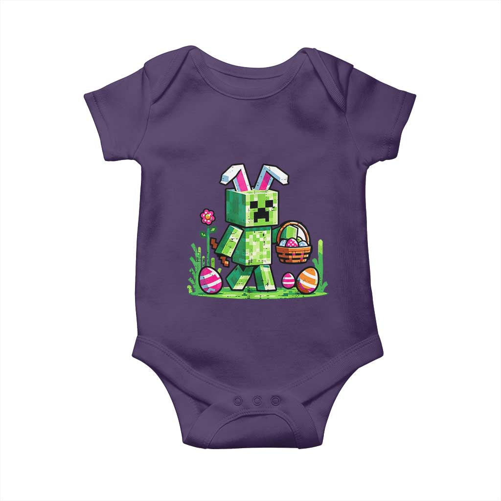 Pixel Easter Bunny Gamer Parody Graphic Baby Onesie Funny Block Style Rabbit with Eggs Basket Gaming Humor Gift TS02 Purple Print Your Wear