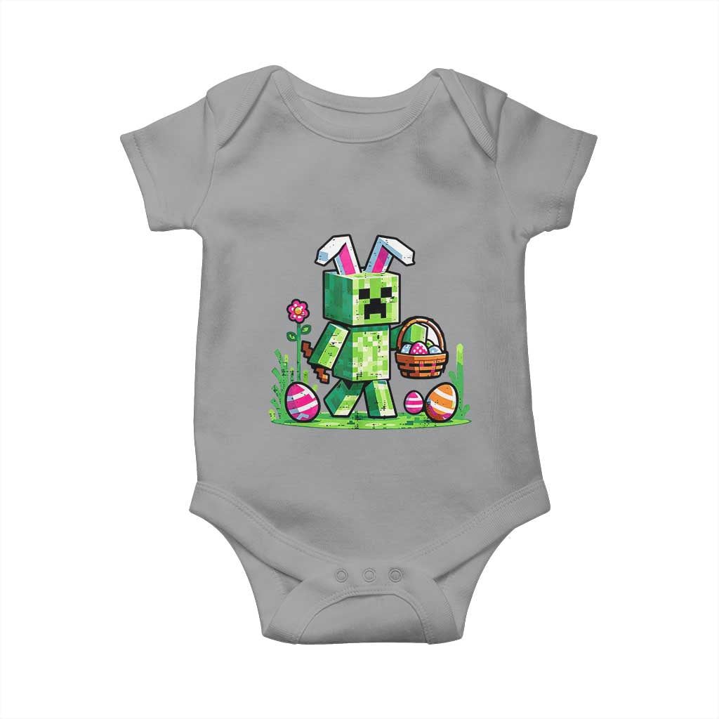 Pixel Easter Bunny Gamer Parody Graphic Baby Onesie Funny Block Style Rabbit with Eggs Basket Gaming Humor Gift TS02 Sport Gray Print Your Wear