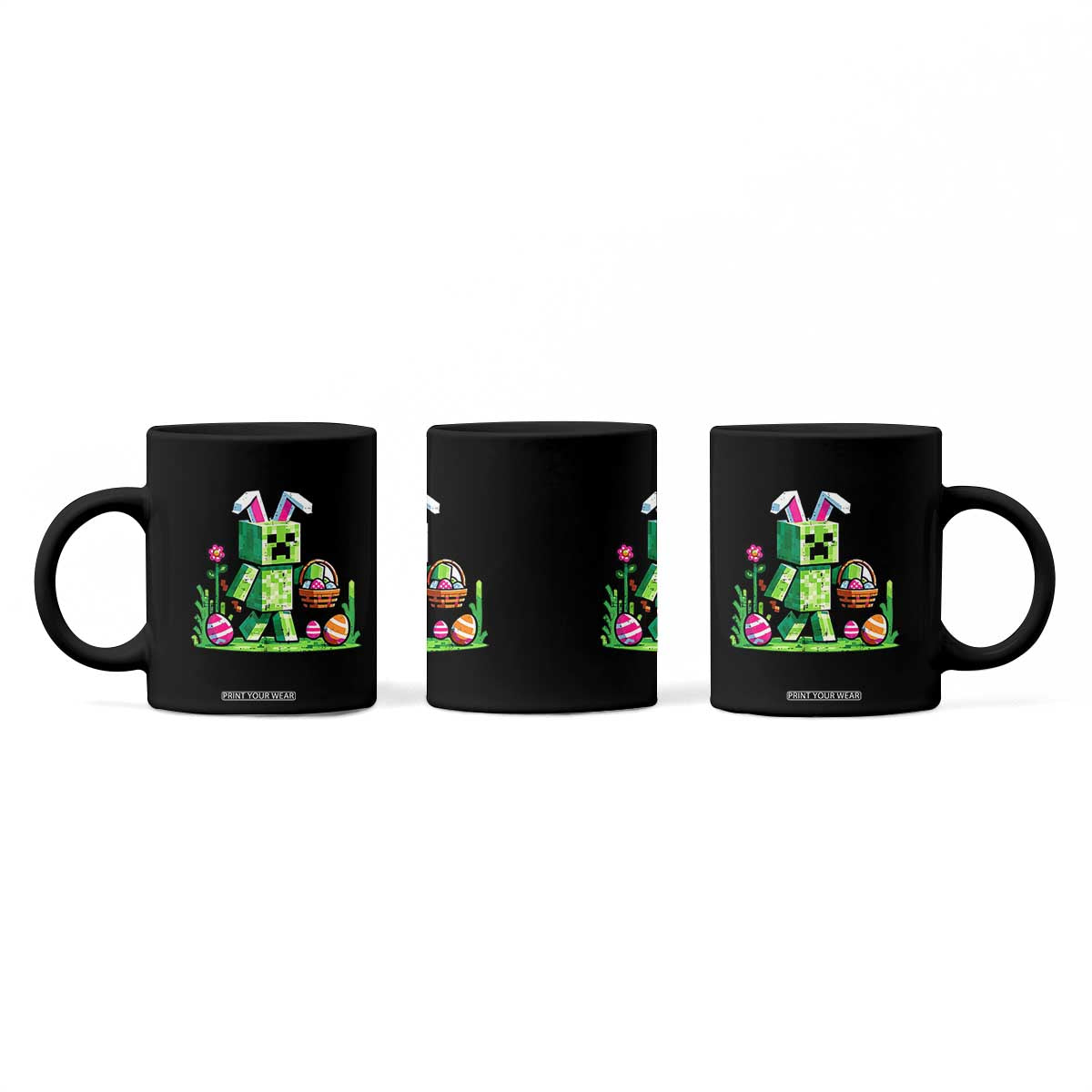 Pixel Easter Bunny Gamer Parody Graphic Coffee Mug Funny Block Style Rabbit with Eggs Basket Gaming Humor Gift TS02 Print Your Wear