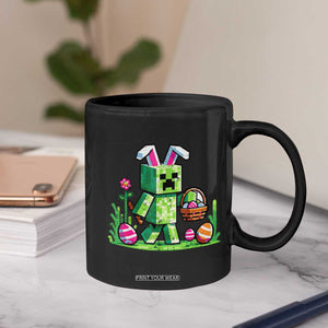 Pixel Easter Bunny Gamer Parody Graphic Coffee Mug Funny Block Style Rabbit with Eggs Basket Gaming Humor Gift TS02 Print Your Wear
