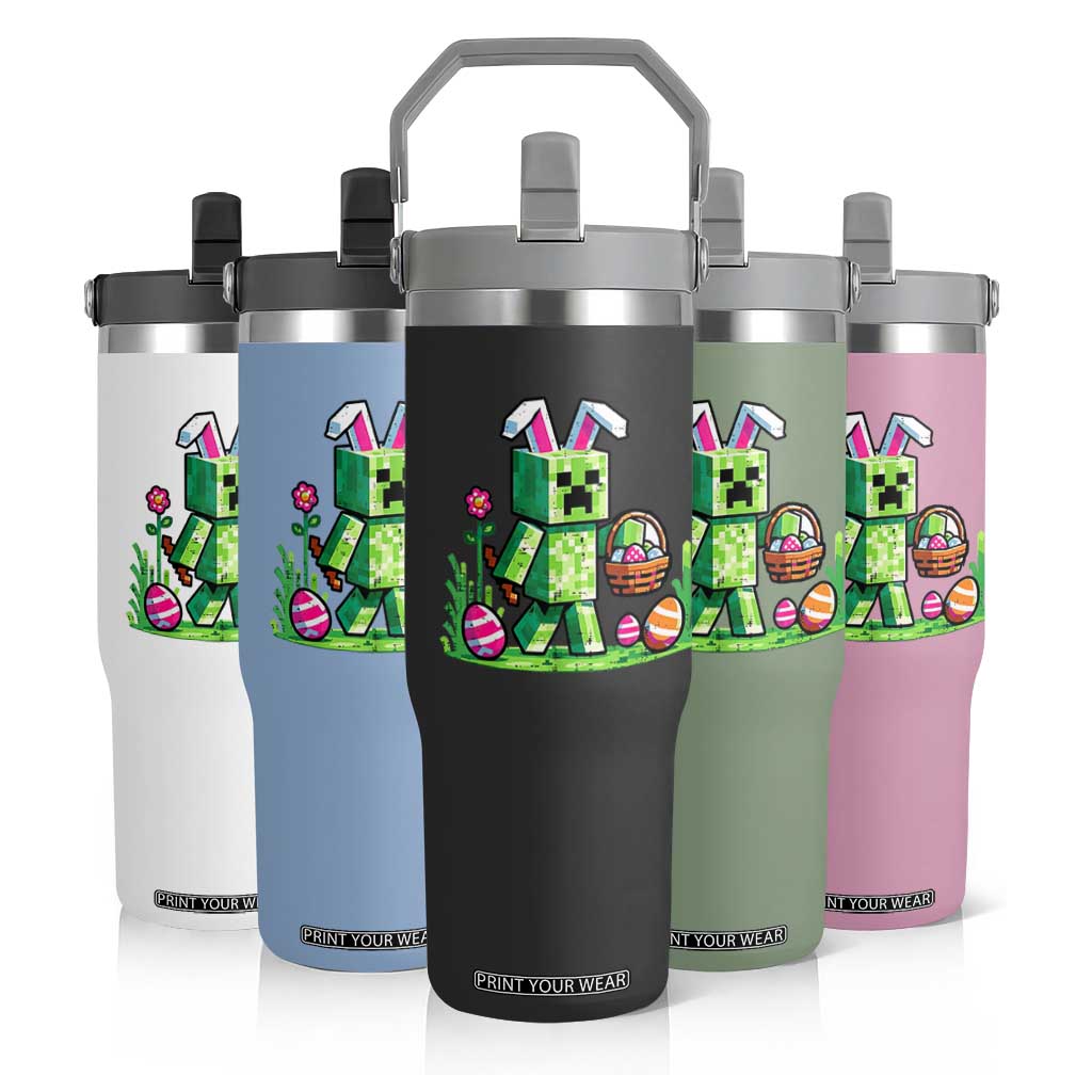 Pixel Easter Bunny Gamer Parody Graphic Flip Straw Tumbler Funny Block Style Rabbit with Eggs Basket Gaming Humor Gift TS02 Print Your Wear