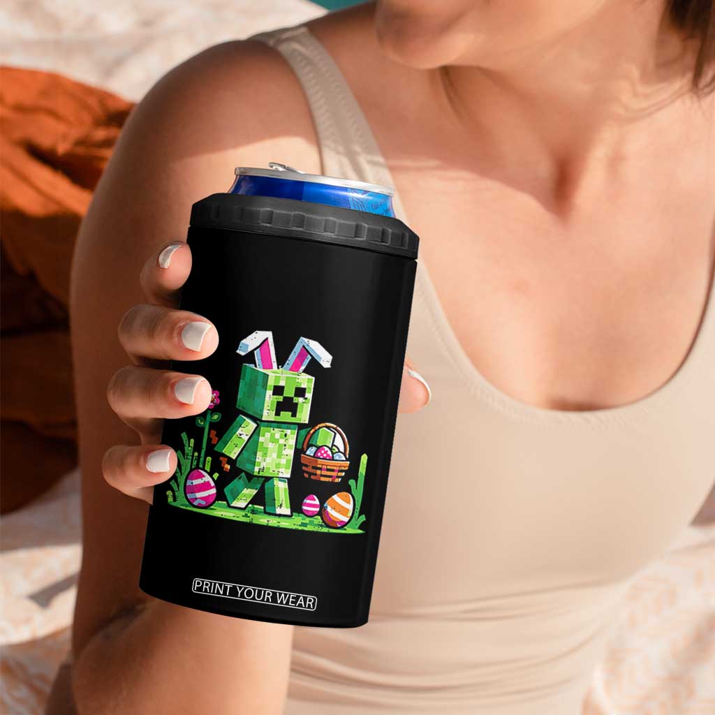 Pixel Easter Bunny Gamer Parody Graphic 4 in 1 Can Cooler Tumbler Funny Block Style Rabbit with Eggs Basket Gaming Humor Gift TS02 Print Your Wear