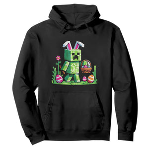 Pixel Easter Bunny Gamer Parody Graphic Hoodie Funny Block Style Rabbit with Eggs Basket Gaming Humor Gift TS02 Black Print Your Wear
