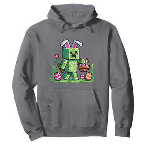 Pixel Easter Bunny Gamer Parody Graphic Hoodie Funny Block Style Rabbit with Eggs Basket Gaming Humor Gift TS02 Charcoal Print Your Wear