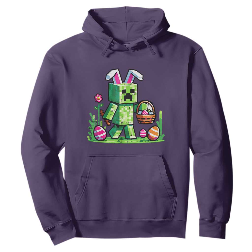 Pixel Easter Bunny Gamer Parody Graphic Hoodie Funny Block Style Rabbit with Eggs Basket Gaming Humor Gift TS02 Purple Print Your Wear