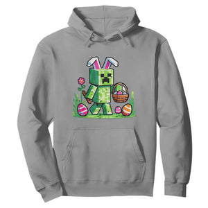 Pixel Easter Bunny Gamer Parody Graphic Hoodie Funny Block Style Rabbit with Eggs Basket Gaming Humor Gift TS02 Sport Gray Print Your Wear