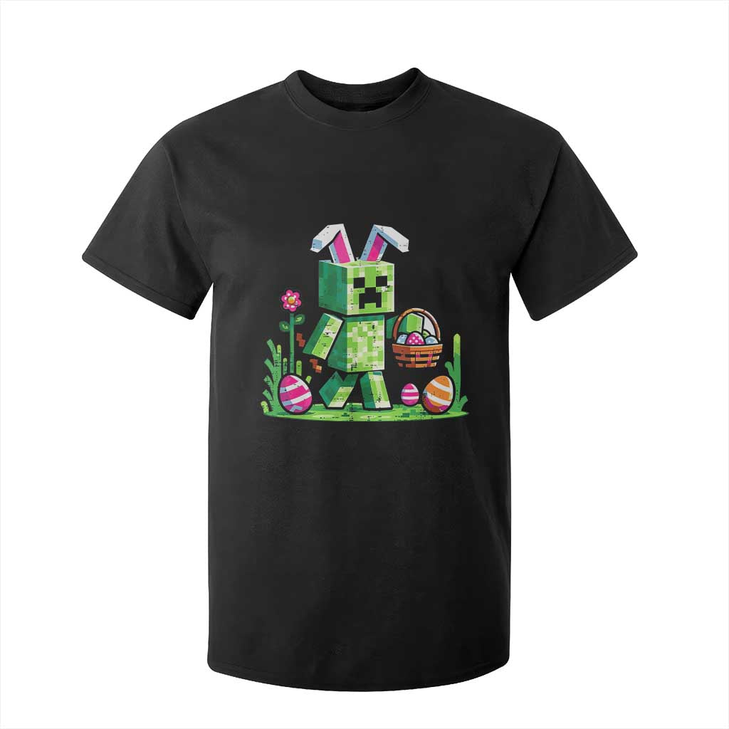 Pixel Easter Bunny Gamer Parody Graphic T Shirt For Kid Funny Block Style Rabbit with Eggs Basket Gaming Humor Gift TS02 Black Print Your Wear