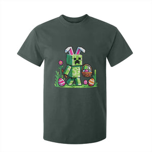 Pixel Easter Bunny Gamer Parody Graphic T Shirt For Kid Funny Block Style Rabbit with Eggs Basket Gaming Humor Gift TS02 Dark Forest Green Print Your Wear