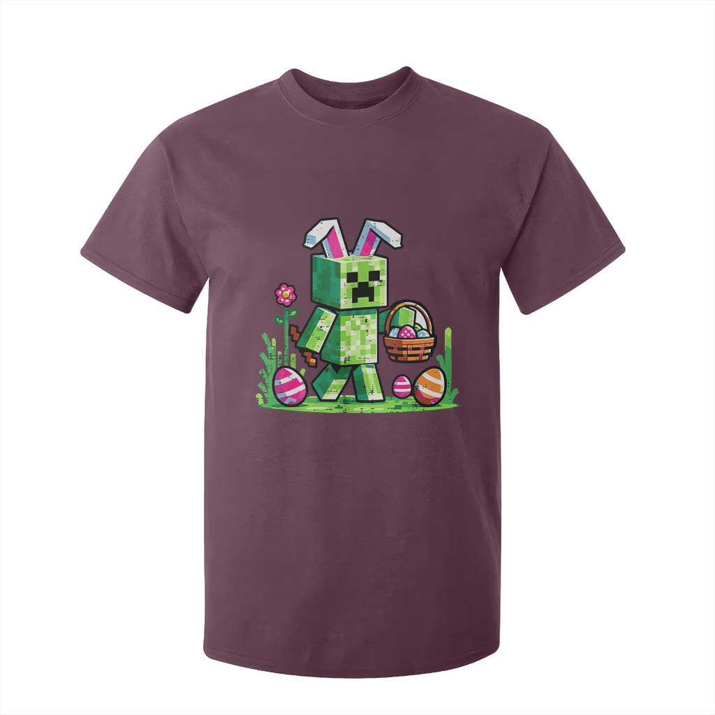 Pixel Easter Bunny Gamer Parody Graphic T Shirt For Kid Funny Block Style Rabbit with Eggs Basket Gaming Humor Gift TS02 Maroon Print Your Wear