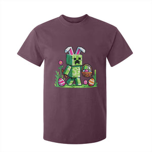 Pixel Easter Bunny Gamer Parody Graphic T Shirt For Kid Funny Block Style Rabbit with Eggs Basket Gaming Humor Gift TS02 Maroon Print Your Wear