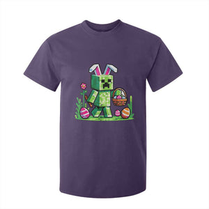 Pixel Easter Bunny Gamer Parody Graphic T Shirt For Kid Funny Block Style Rabbit with Eggs Basket Gaming Humor Gift TS02 Purple Print Your Wear