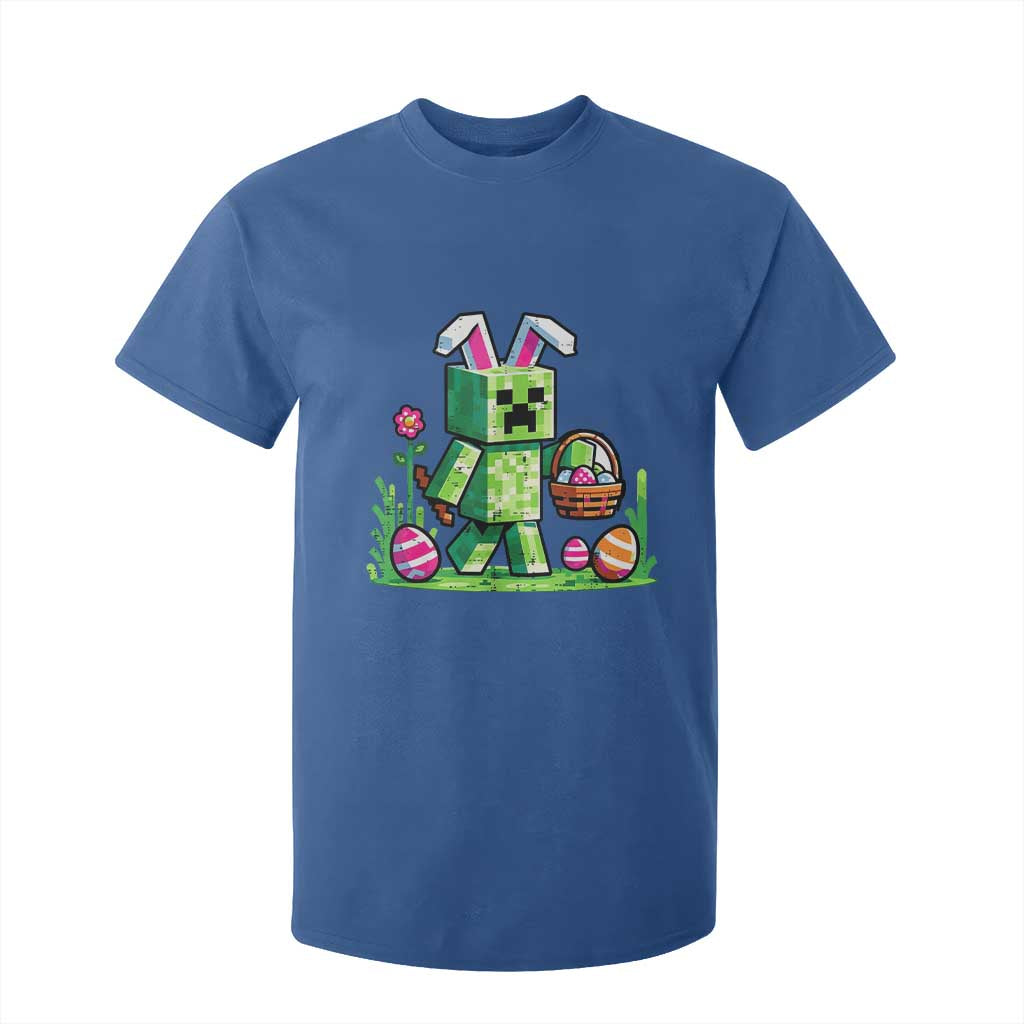 Pixel Easter Bunny Gamer Parody Graphic T Shirt For Kid Funny Block Style Rabbit with Eggs Basket Gaming Humor Gift TS02 Royal Blue Print Your Wear