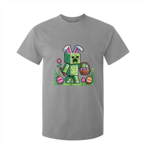 Pixel Easter Bunny Gamer Parody Graphic T Shirt For Kid Funny Block Style Rabbit with Eggs Basket Gaming Humor Gift TS02 Sport Gray Print Your Wear