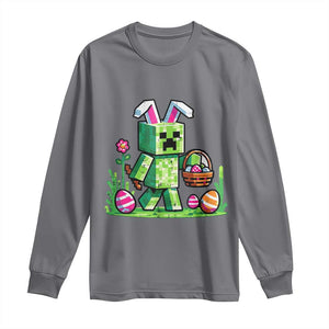 Pixel Easter Bunny Gamer Parody Graphic Long Sleeve Shirt Funny Block Style Rabbit with Eggs Basket Gaming Humor Gift TS02 Charcoal Print Your Wear