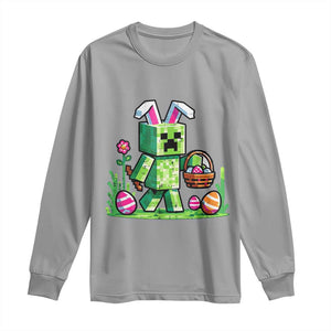 Pixel Easter Bunny Gamer Parody Graphic Long Sleeve Shirt Funny Block Style Rabbit with Eggs Basket Gaming Humor Gift TS02 Sport Gray Print Your Wear