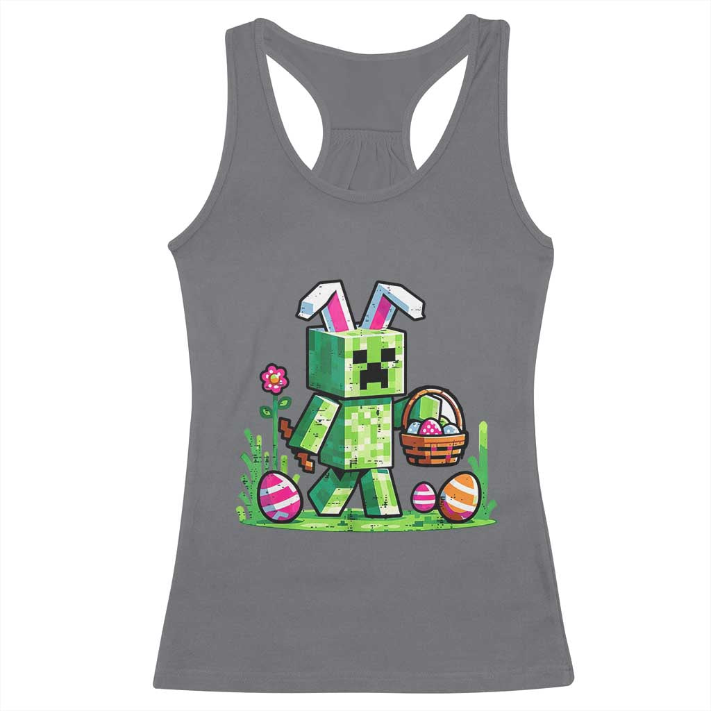 Pixel Easter Bunny Gamer Parody Graphic Racerback Tank Top Funny Block Style Rabbit with Eggs Basket Gaming Humor Gift TS02 Charcoal Print Your Wear