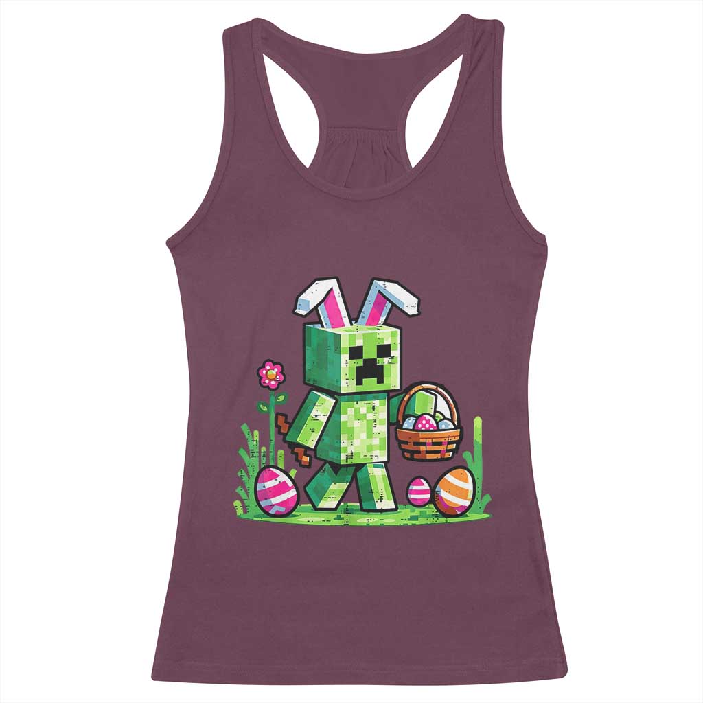 Pixel Easter Bunny Gamer Parody Graphic Racerback Tank Top Funny Block Style Rabbit with Eggs Basket Gaming Humor Gift TS02 Maroon Print Your Wear
