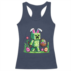 Pixel Easter Bunny Gamer Parody Graphic Racerback Tank Top Funny Block Style Rabbit with Eggs Basket Gaming Humor Gift TS02 Navy Print Your Wear