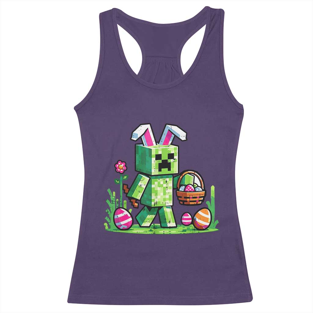 Pixel Easter Bunny Gamer Parody Graphic Racerback Tank Top Funny Block Style Rabbit with Eggs Basket Gaming Humor Gift TS02 Purple Print Your Wear
