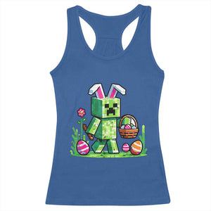 Pixel Easter Bunny Gamer Parody Graphic Racerback Tank Top Funny Block Style Rabbit with Eggs Basket Gaming Humor Gift TS02 Royal Blue Print Your Wear