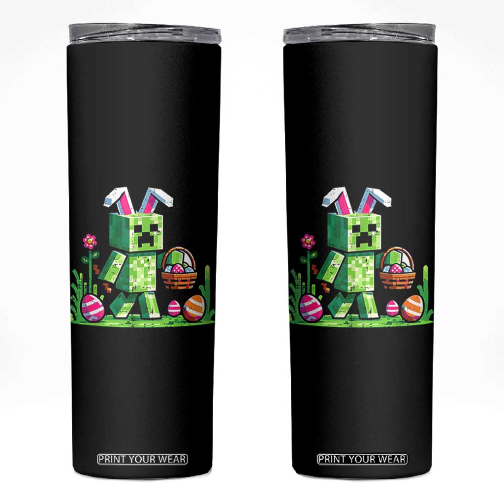 Pixel Easter Bunny Gamer Parody Graphic Skinny Tumbler Funny Block Style Rabbit with Eggs Basket Gaming Humor Gift TS02 Black Print Your Wear