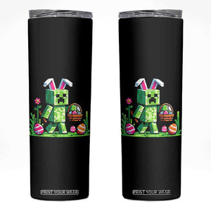 Pixel Easter Bunny Gamer Parody Graphic Skinny Tumbler Funny Block Style Rabbit with Eggs Basket Gaming Humor Gift TS02 Black Print Your Wear