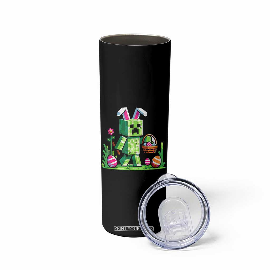 Pixel Easter Bunny Gamer Parody Graphic Skinny Tumbler Funny Block Style Rabbit with Eggs Basket Gaming Humor Gift TS02 Print Your Wear