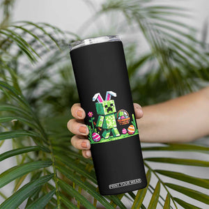 Pixel Easter Bunny Gamer Parody Graphic Skinny Tumbler Funny Block Style Rabbit with Eggs Basket Gaming Humor Gift TS02 Print Your Wear